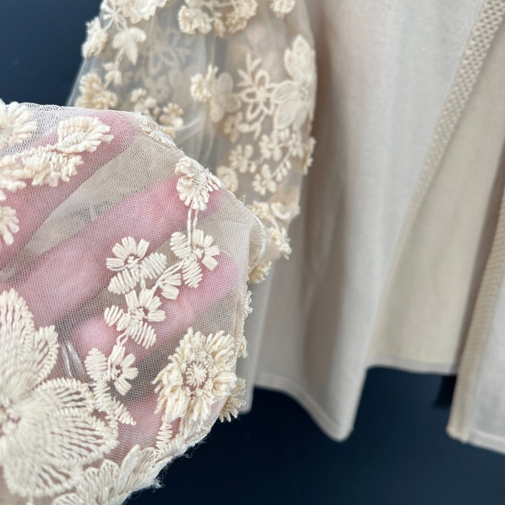 Sioni feminine romantic bohemian chic cardigan artsy sheer floral neutral XL - Picture 5 of 9